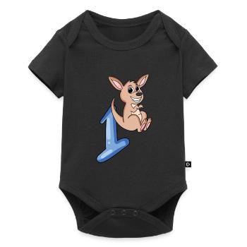 1 an - Inscription à l’école - Motif kangourou - Numéro 1 - Body à manches courtes Premium Bébé - noir - Devant
