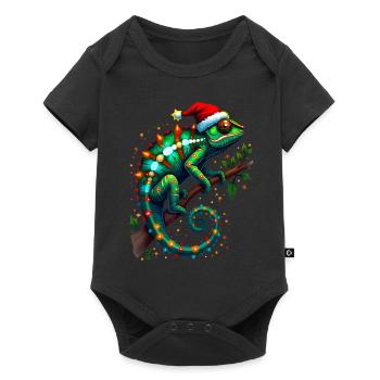 Chameleon Santa Hat Lights Christmas Cute Xmas - Baby Premium short-sleeve bodysuit - black - Front
