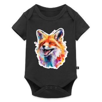 Bunter Fuchs in Aquarell - Baby Premium Kurzarmbody - Schwarz - Vorne