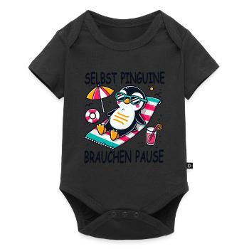 Pingouin, Vacances, Été, Vacances, Plage, Mer - Body à manches courtes Premium Bébé - noir - Devant