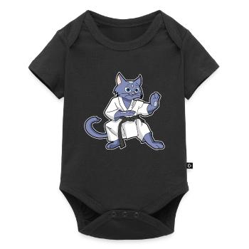 Katze Miau Miez Karate - Baby Premium Kurzarmbody - Schwarz - Vorne