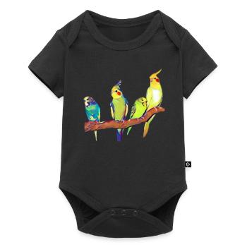 Vogelbande Wellensittich und Nymphensittich - Baby Premium Kurzarmbody - Schwarz - Vorne