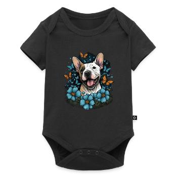 Cheerful Bull Terrier with flowers and butterfly - Baby Premium short-sleeve bodysuit - black - Front