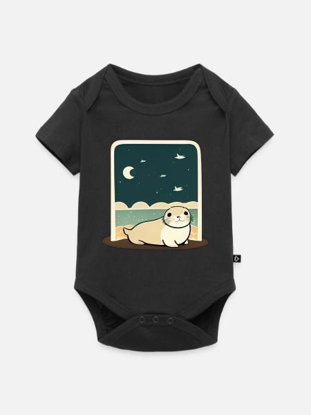 Niedliche Robbe Sternennacht - Baby Premium Kurzarmbody - Schwarz