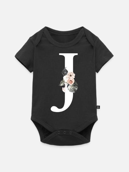 Tropischer floraler J-Buchstabe - Baby Premium Kurzarmbody - Schwarz
