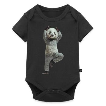 Panda - Baby Premium Kurzarmbody - Schwarz - Vorne
