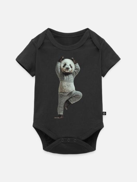 Panda - Baby Premium Kurzarmbody - Schwarz