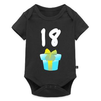 tolle tees, 18 Geschenkschachtel rund - Baby Premium Kurzarmbody - Schwarz - Vorne