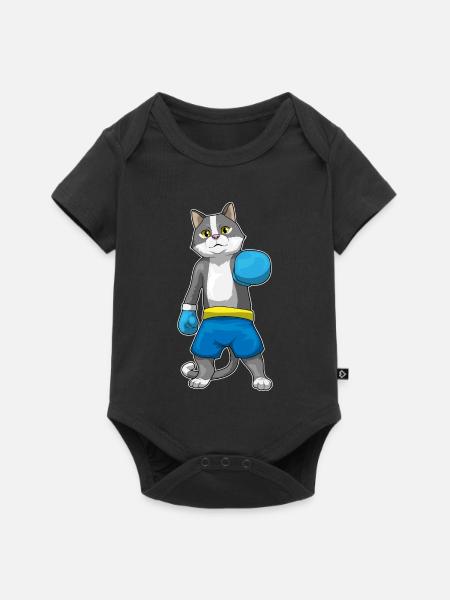 Katze Boxer Boxhandschuhe Boxen - Baby Premium Kurzarmbody - Schwarz