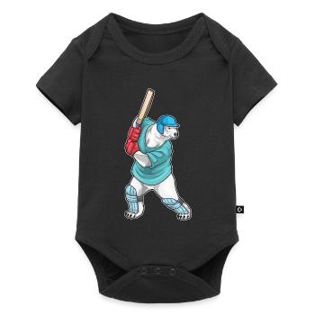 Eisbär Cricket Cricketschläger - Baby Premium Kurzarmbody - Schwarz - Vorne