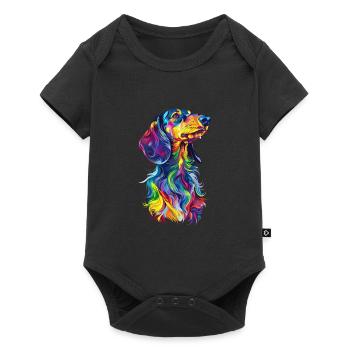 Bunte Dackel Hundekunst für Hundeliebhaber - Baby Premium Kurzarmbody - Schwarz - Vorne