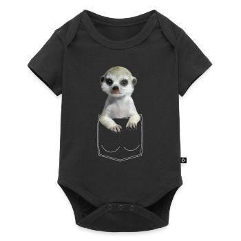 Erdmännchen Meerkat in Brusttasche Hemdtasche - Baby Premium Kurzarmbody - Schwarz - Vorne