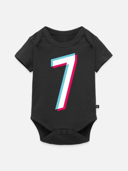 7 - NUMMER 7 - Zahl 7 Trikotnummer Tik Tok Style - Baby Premium Kurzarmbody - Schwarz