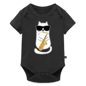 Lustiger Saxophon Katze Jazzmusik Saxophonist - Baby Premium Kurzarmbody - Schwarz - Vorne