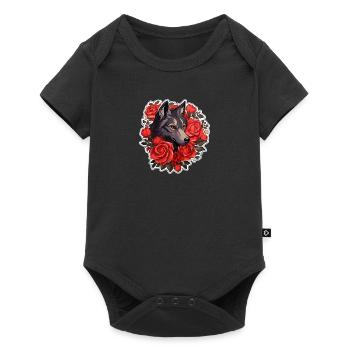 Gothic Wolf and Roses Illustration - Baby Premium short-sleeve bodysuit - black - Front