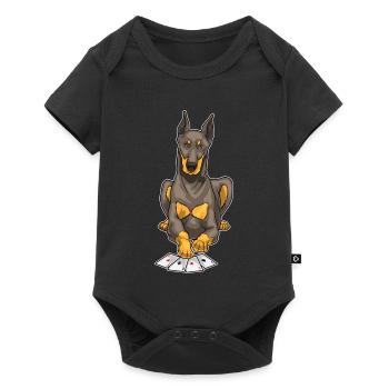 Dobermann Poker Pokerkarten - Baby Premium Kurzarmbody - Schwarz - Vorne