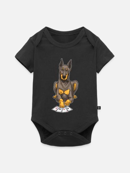 Dobermann Poker Pokerkarten - Baby Premium Kurzarmbody - Schwarz