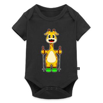 Giraffe Skifahrer Ski Wintersport - Baby Premium Kurzarmbody - Schwarz - Vorne