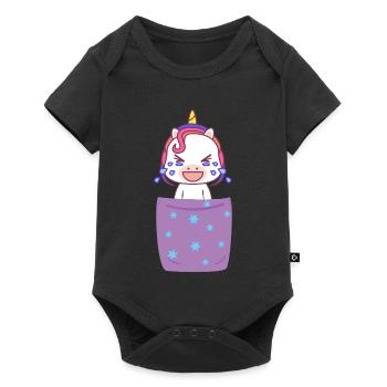Süßes Einhorn in Brusttasche Lustig Unicorn - Baby Premium Kurzarmbody - Schwarz - Vorne