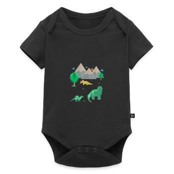 Dinosaurier Origami Urzeit Steinzeit T-Rex - Baby Premium Kurzarmbody - Schwarz - Vorne