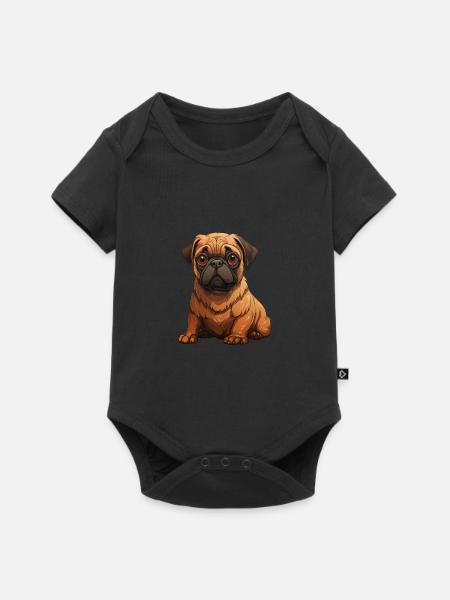 Mops Welpen sitzend - Baby Premium Kurzarmbody - Schwarz