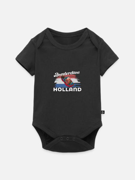 Klompendansen Holzschuhe Amsterdam Holland - Baby Premium Kurzarmbody - Schwarz