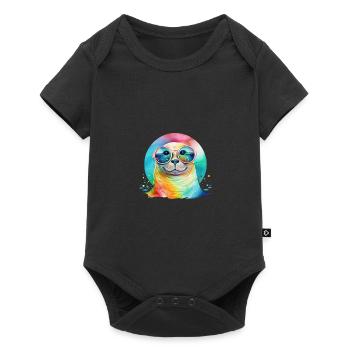 Sceau froid coloré avec des lunettes de soleil - Body à manches courtes Premium Bébé - noir - Devant