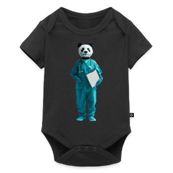 Panda - Baby Premium Kurzarmbody - Schwarz - Vorne