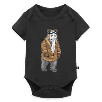 Panda Pilot Pilotenmütze - Baby Premium Kurzarmbody - Schwarz - Vorne