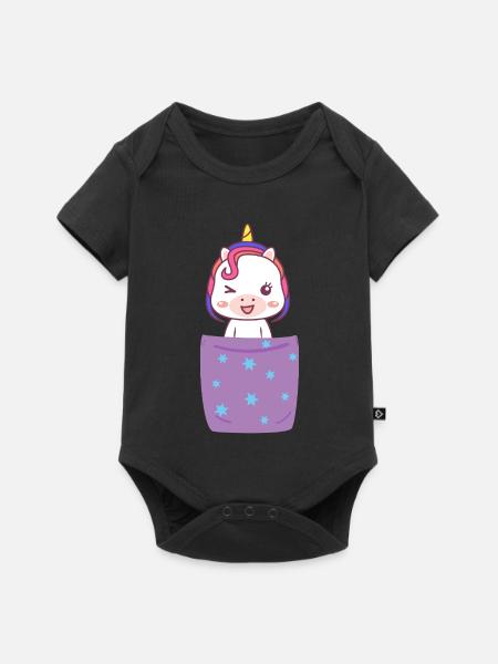 Einhorn in Brusttasche - Baby Premium Kurzarmbody - Schwarz