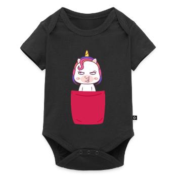 Süßes Einhorn in Brusttasche Lustig Unicorn - Baby Premium Kurzarmbody - Schwarz - Vorne