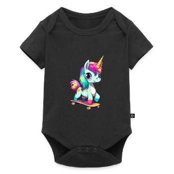 Licorne sur une planche à roulettes - Body à manches courtes Premium Bébé - noir - Devant