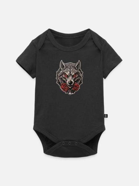 Gothic Wolf Roses Illustration - Mystical Wildlife - Baby Premium short-sleeve bodysuit - black