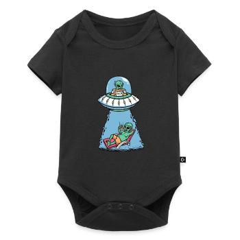 Alien eating pizza - Baby Premium short-sleeve bodysuit - black - Front