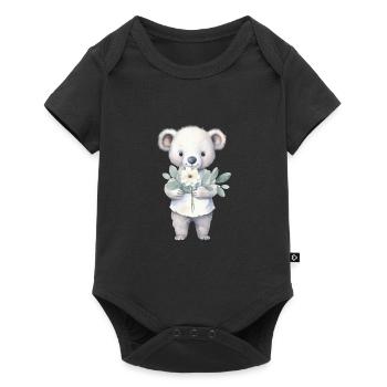 Koala mignon et mignon avec bouquet de fleurs - Body à manches courtes Premium Bébé - noir - Devant
