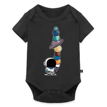 Astronaut mit Sonnensystem Planeten Eis Astronomie - Baby Premium Kurzarmbody - Schwarz - Vorne