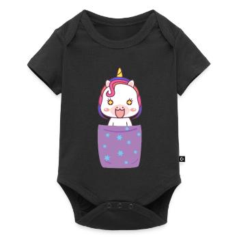 Süßes Einhorn in Brusttasche Lustig Unicorn - Baby Premium Kurzarmbody - Schwarz - Vorne