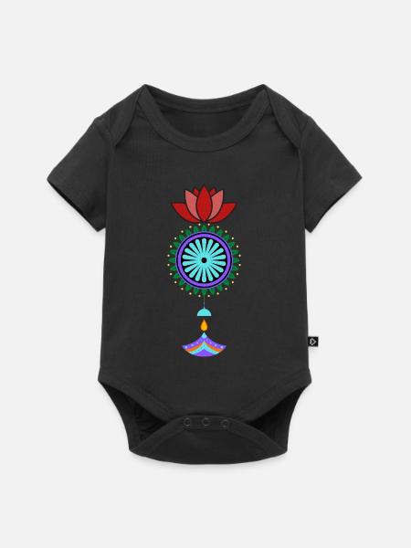 Blühender Mandala Hänger - Baby Premium Kurzarmbody - Schwarz