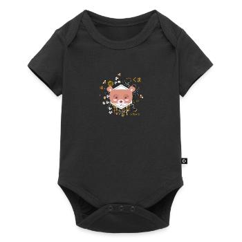 Kawaii Bear Kuma with Flowers and Bees, Adorable - Baby Premium short-sleeve bodysuit - black - Front