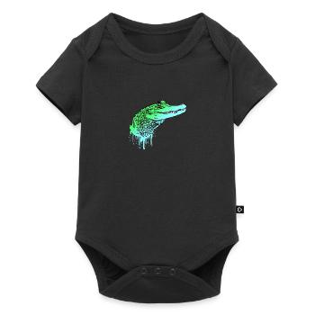 Krokodil Kroko Echse Alligator - Baby Premium Kurzarmbody - Schwarz - Vorne