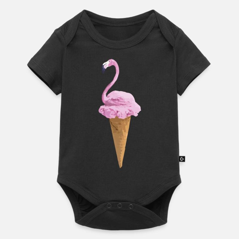 Flamingo mit Eiscreme - Baby Premium Kurzarmbody - Schwarz
