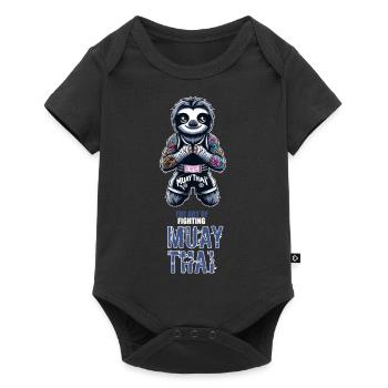 Muay Thai Kickboxen und Thaiboxen Faultier - Baby Premium Kurzarmbody - Schwarz - Vorne