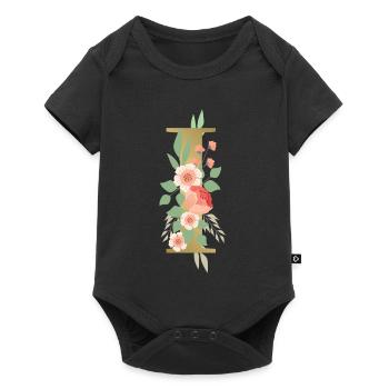 Elegant letter 'I' with flowers - Baby Premium short-sleeve bodysuit - black - Front