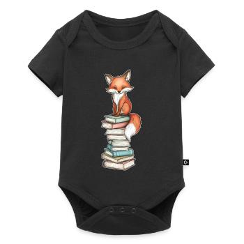 Renard sur pile de livres - Body à manches courtes Premium Bébé - noir - Devant
