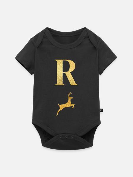 Buchstabe r goldener Hirsch - Geschenkidee - Baby Premium Kurzarmbody - Schwarz