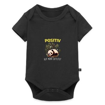 Positiv Müde Panda Pandabären Fun Nachthemd Pajama - Baby Premium Kurzarmbody - Schwarz - Vorne
