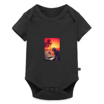Cat Synthesizer Katze Retro Vintage Studio Gear - Baby Premium Kurzarmbody - Schwarz - Vorne
