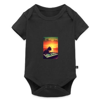 Cat Synthesizer Katze Retro Vintage Studio Gear - Baby Premium Kurzarmbody - Schwarz - Vorne