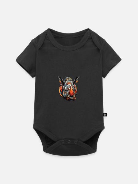 Nashorn Porträt - Baby Premium Kurzarmbody - Schwarz