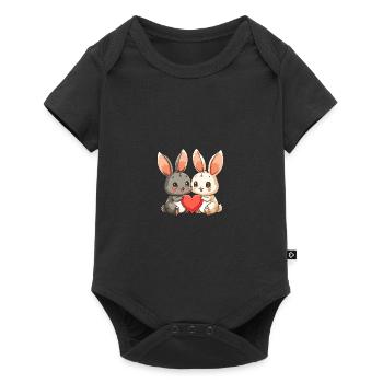 Couple de lapins Amour Pâques Saint-Valentin - Body à manches courtes Premium Bébé - noir - Devant